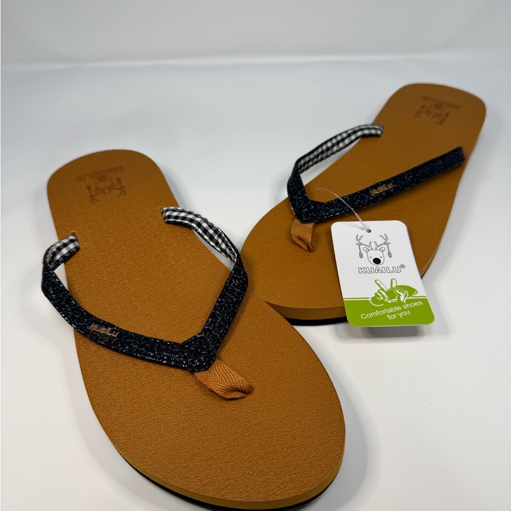 Kuailu Tan Sandals with Black Straps - Brand New with tags‎